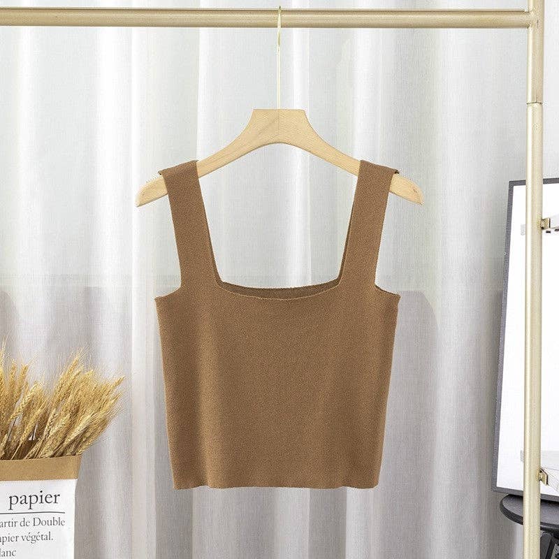 Solid Square Neck Sleeveless Knit Crop Top