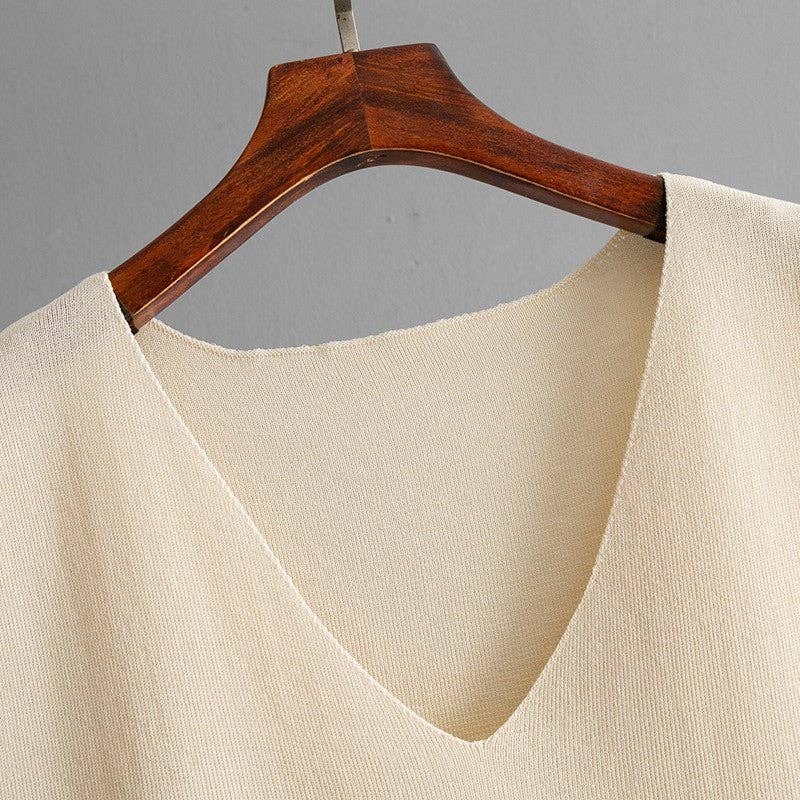 V Neck Solid Knit Tank Top High Waist Wide Leg Set