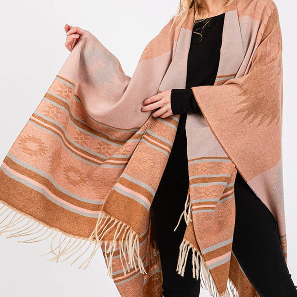 Aztec Pattern Fringe Ruana