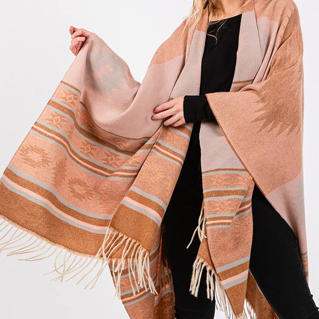 Aztec Pattern Fringe Ruana