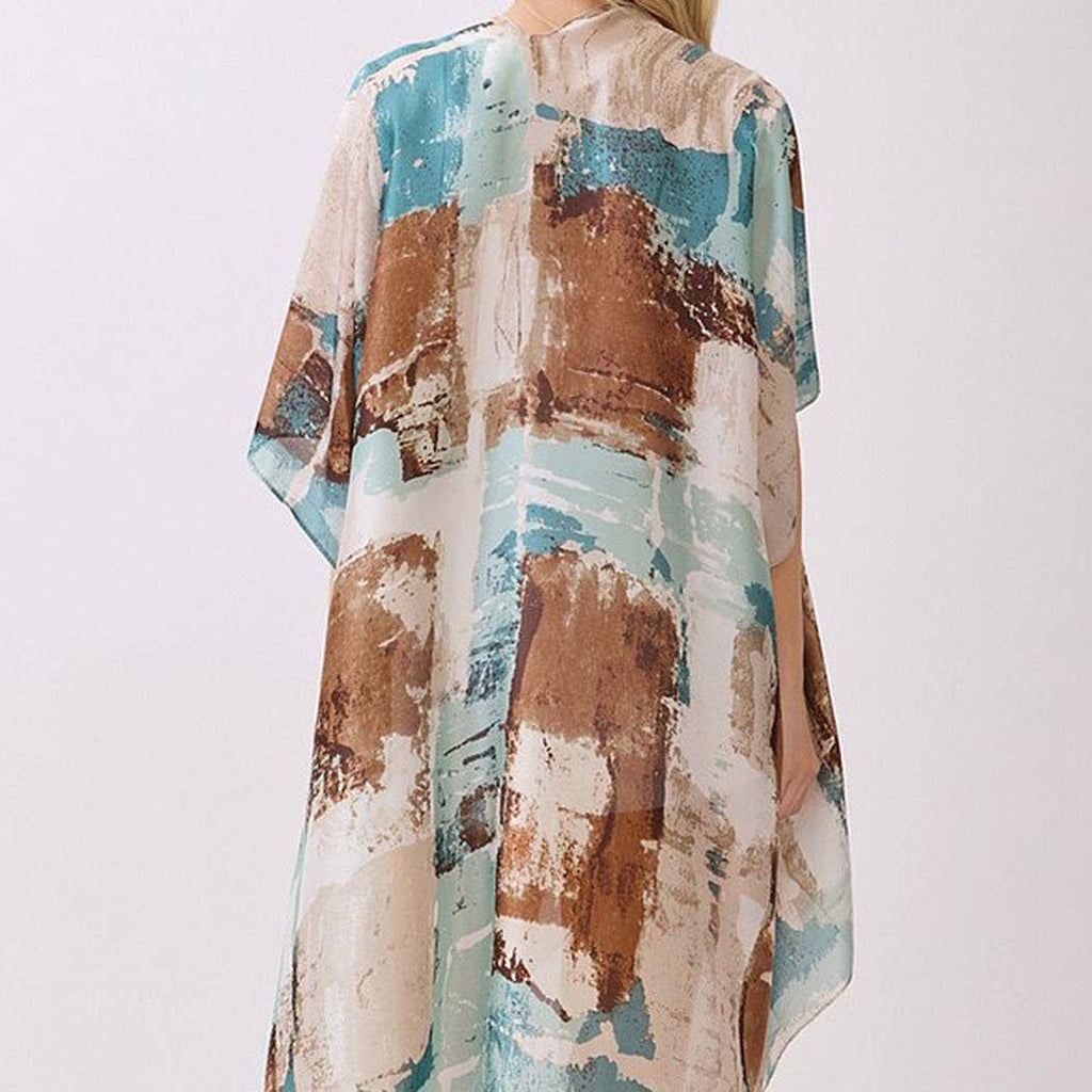 Abstract Modern Art-Inspired Print Silky Feel Kimono