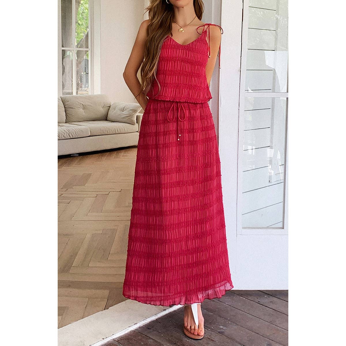 Solid Two Piece Strappy Maxi Skirt Crop Top Set