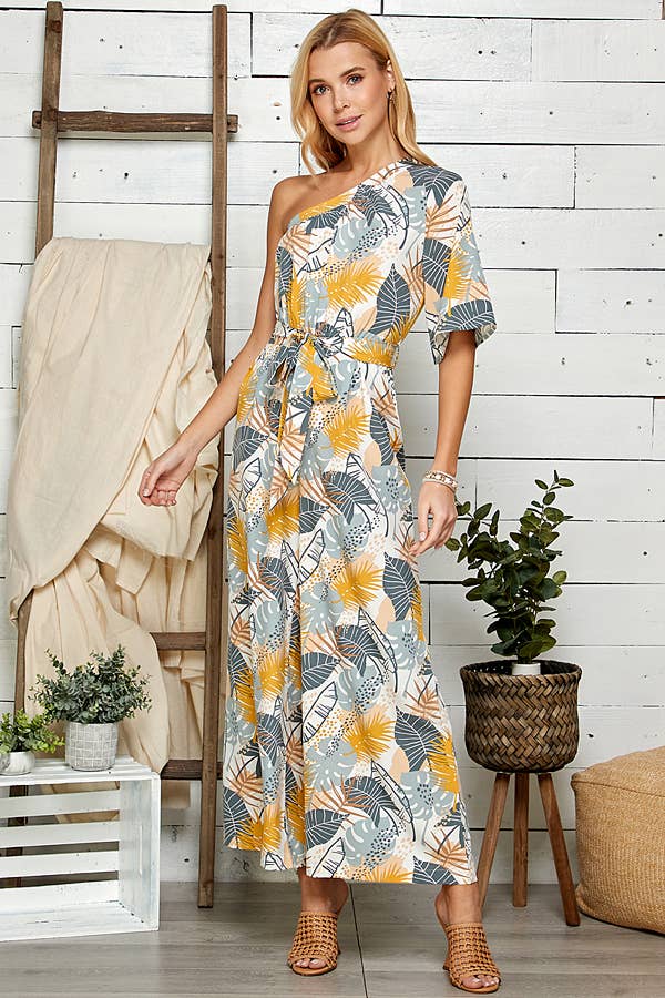 One Shoulder Floral Wide Leg Jumpsuit 5046IMJ-A