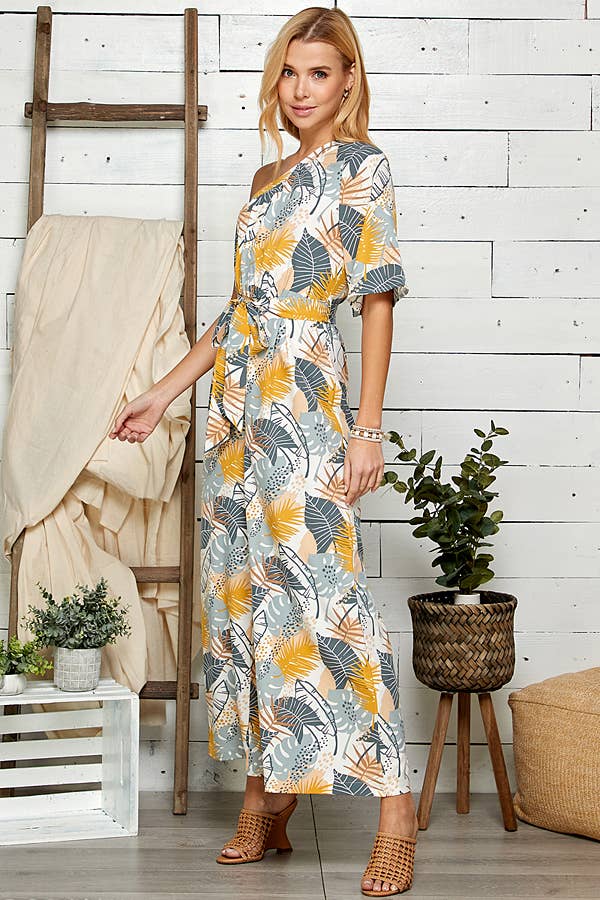 One Shoulder Floral Wide Leg Jumpsuit 5046IMJ-A