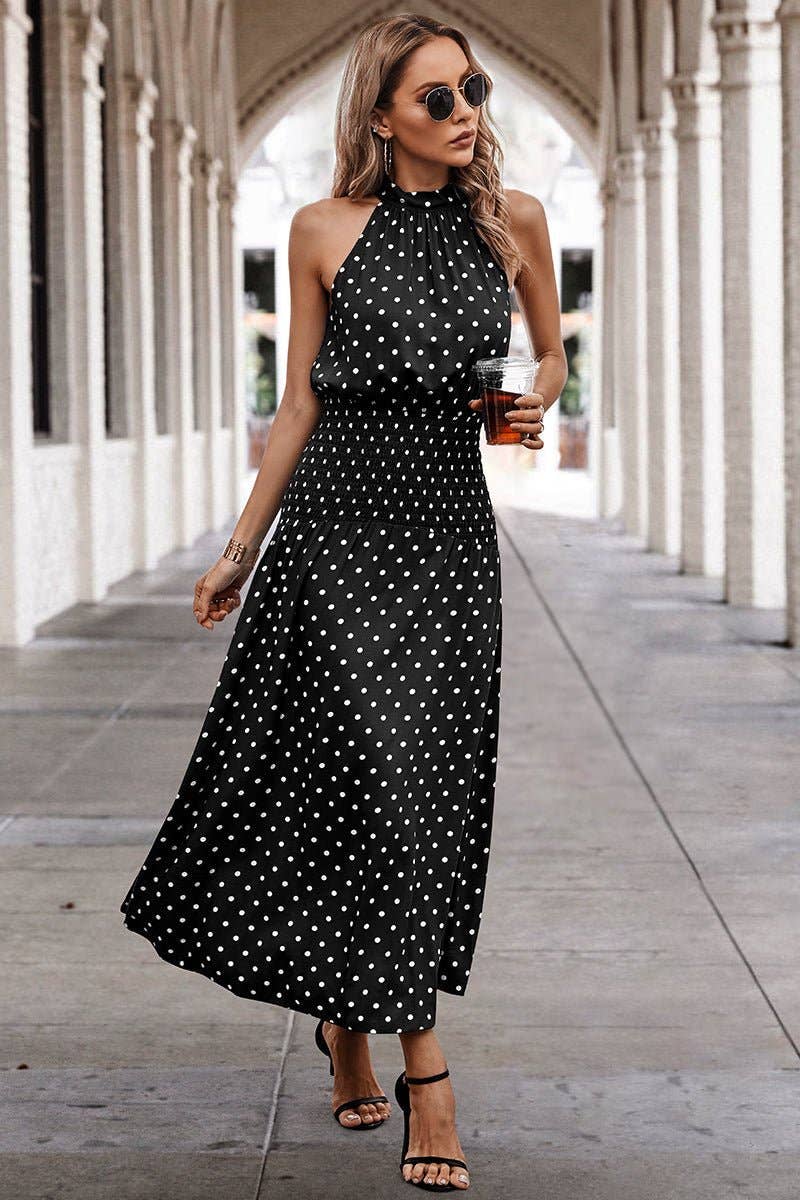 Halter Polka Dot Polka Dot Maxi Dress