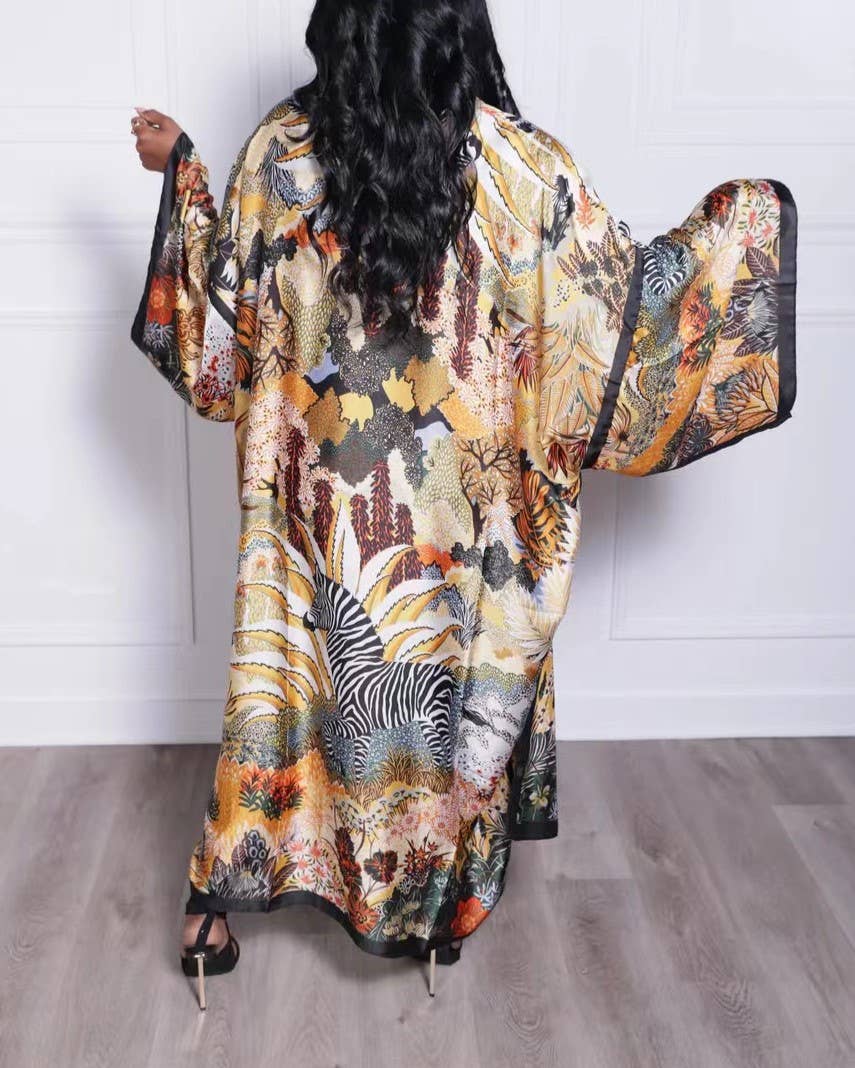 Satin Boho Floral Printed Kimono Cardigan 14 Colors
