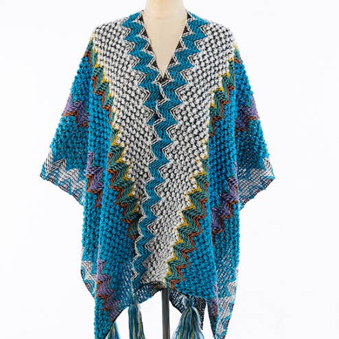 Western Colorful Crochet Patterned kimono shawl