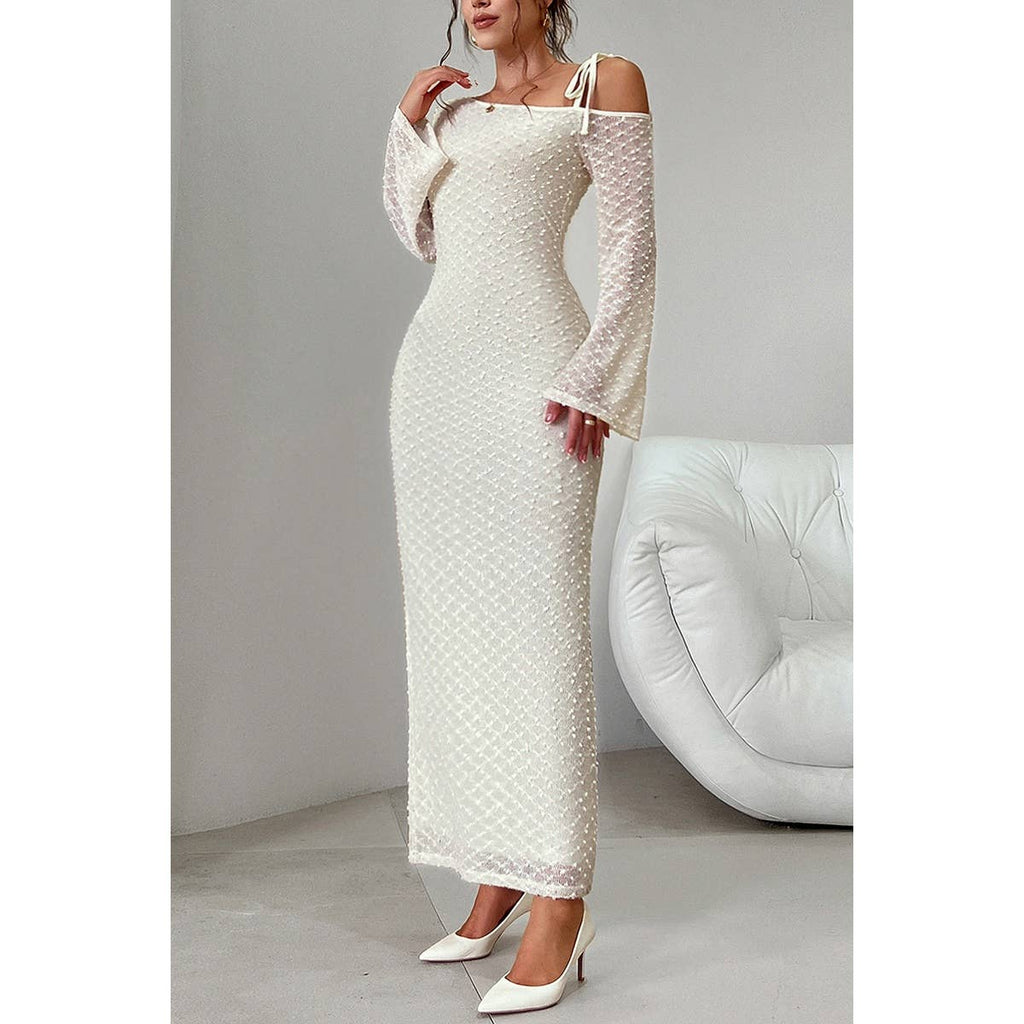 Solid Off Shoulder Bodycon Long Sleeve Dress