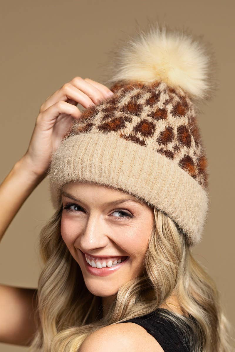 Leopard Pattern Eyelash Beanie