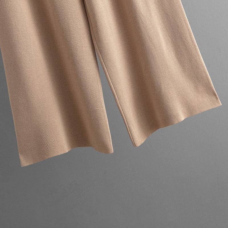 Knitted Colorblock Top Highwaist Wideleg Pants Set