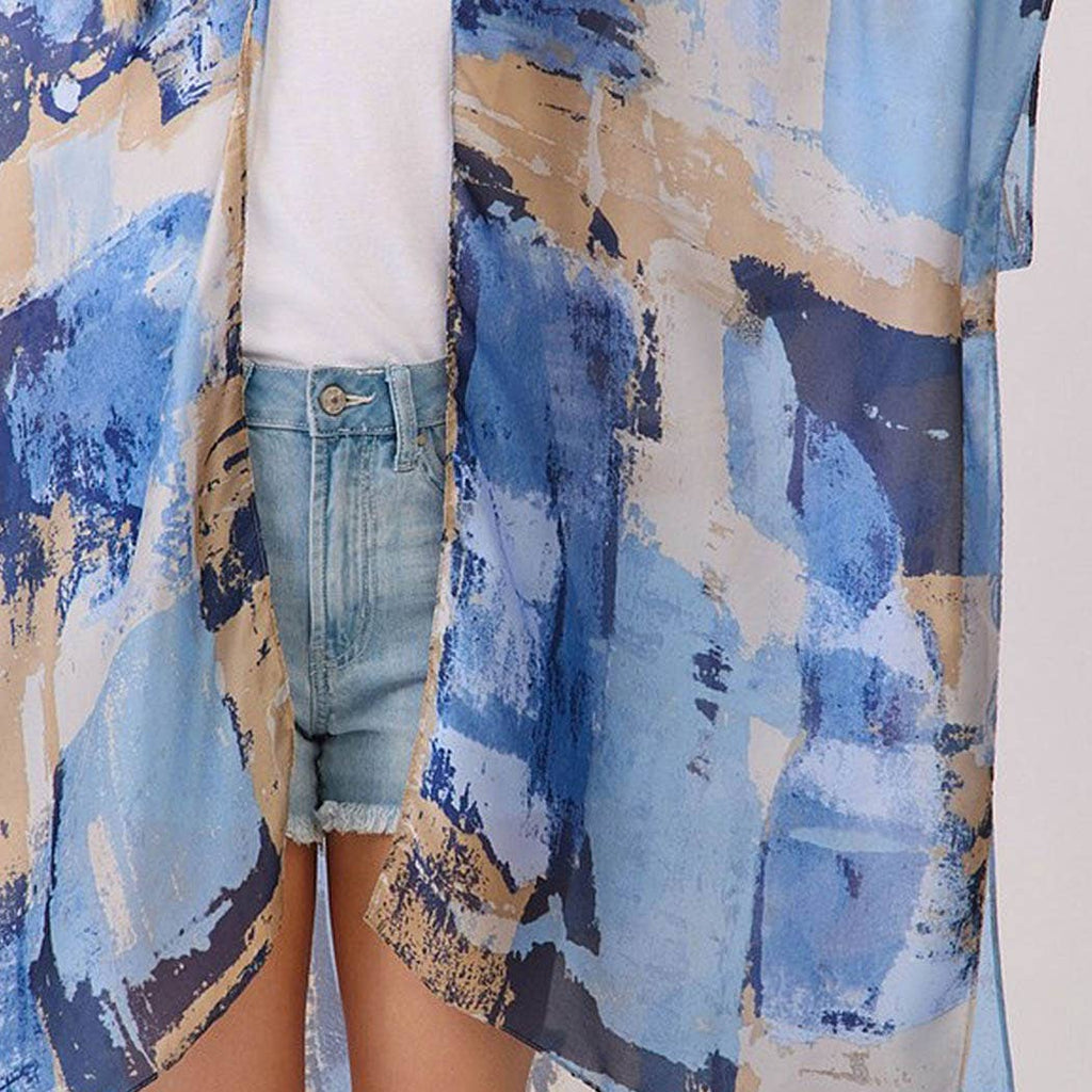 Abstract Modern Art-Inspired Print Silky Feel Kimono