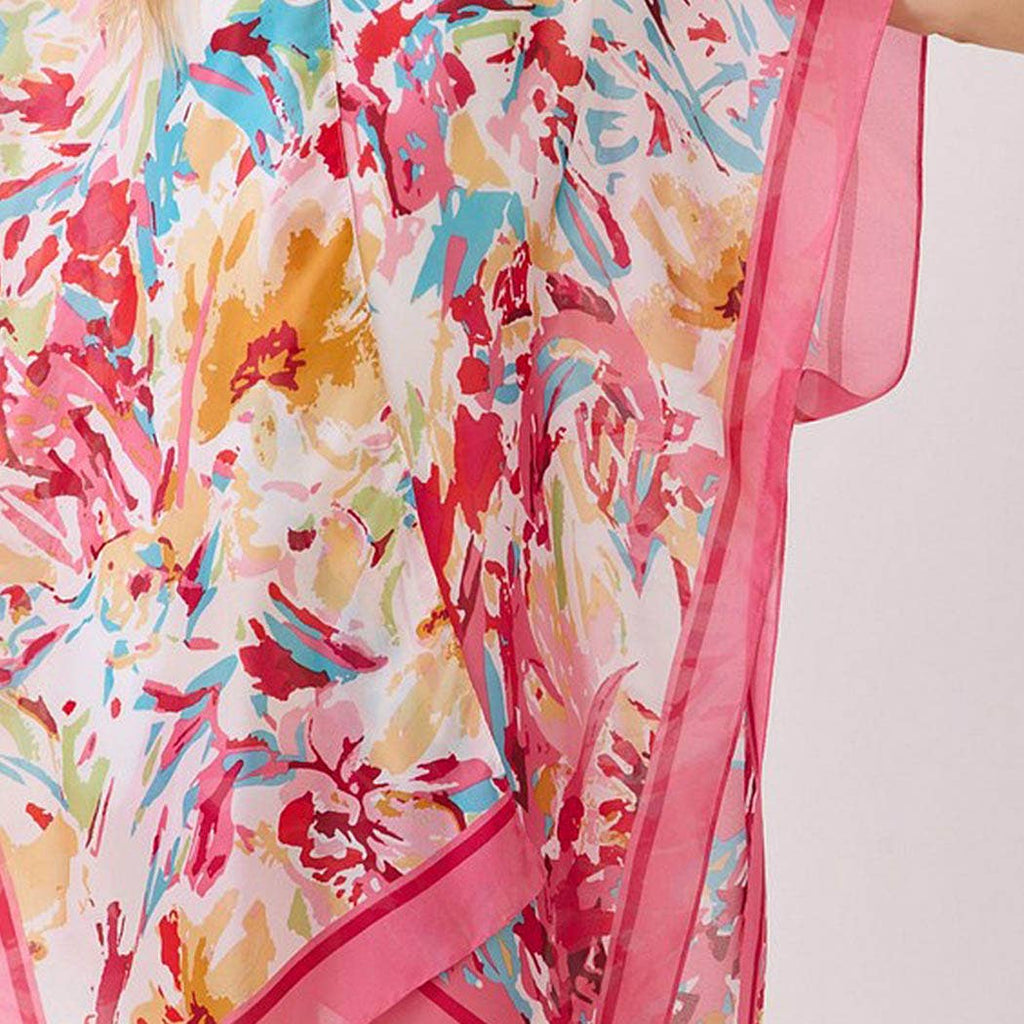 Abstract Floral Print Silky Feel Kimono