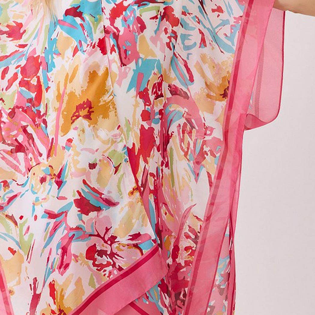 Abstract Floral Print Silky Feel Kimono