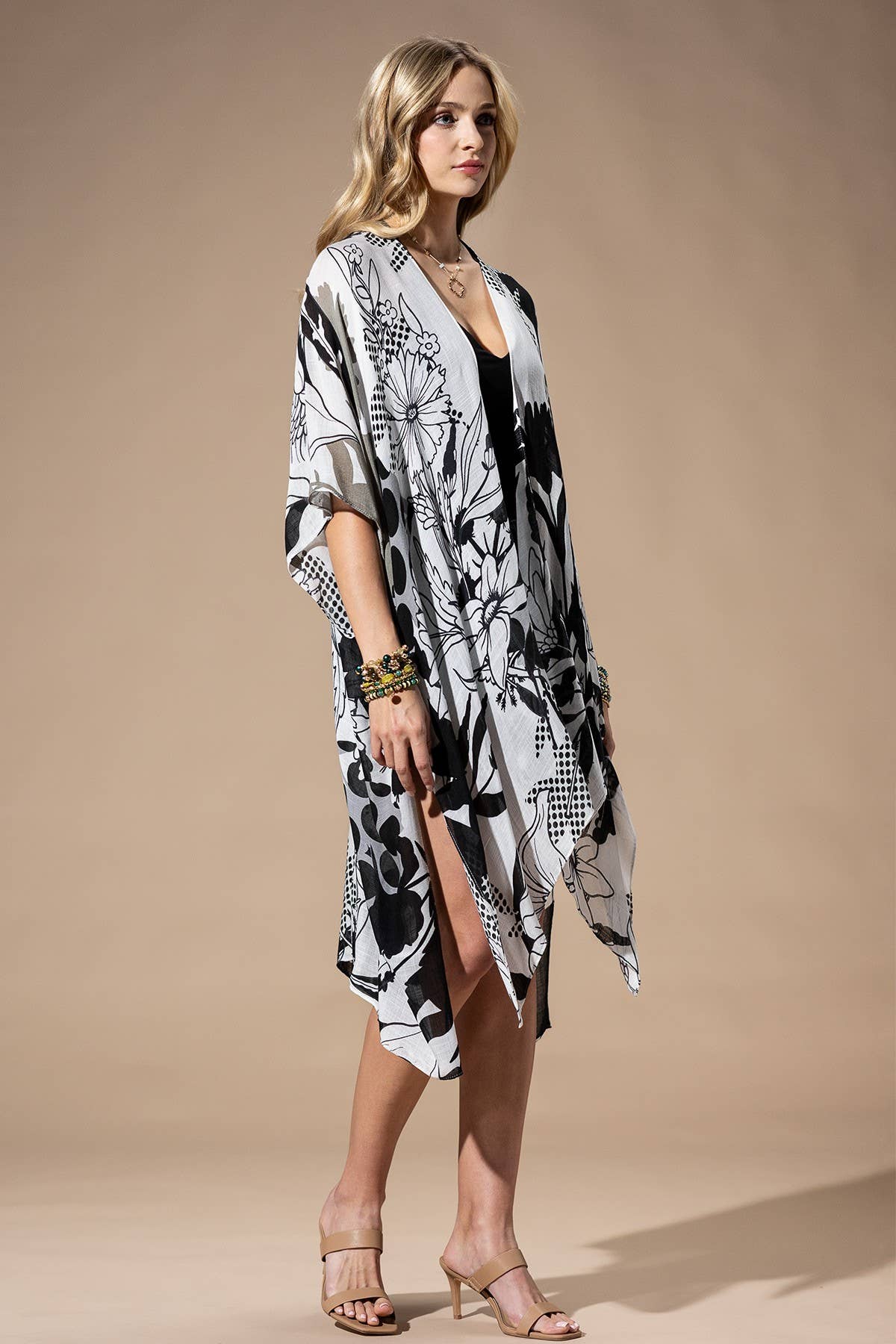 Monochrome Bloom Viscose Kimono