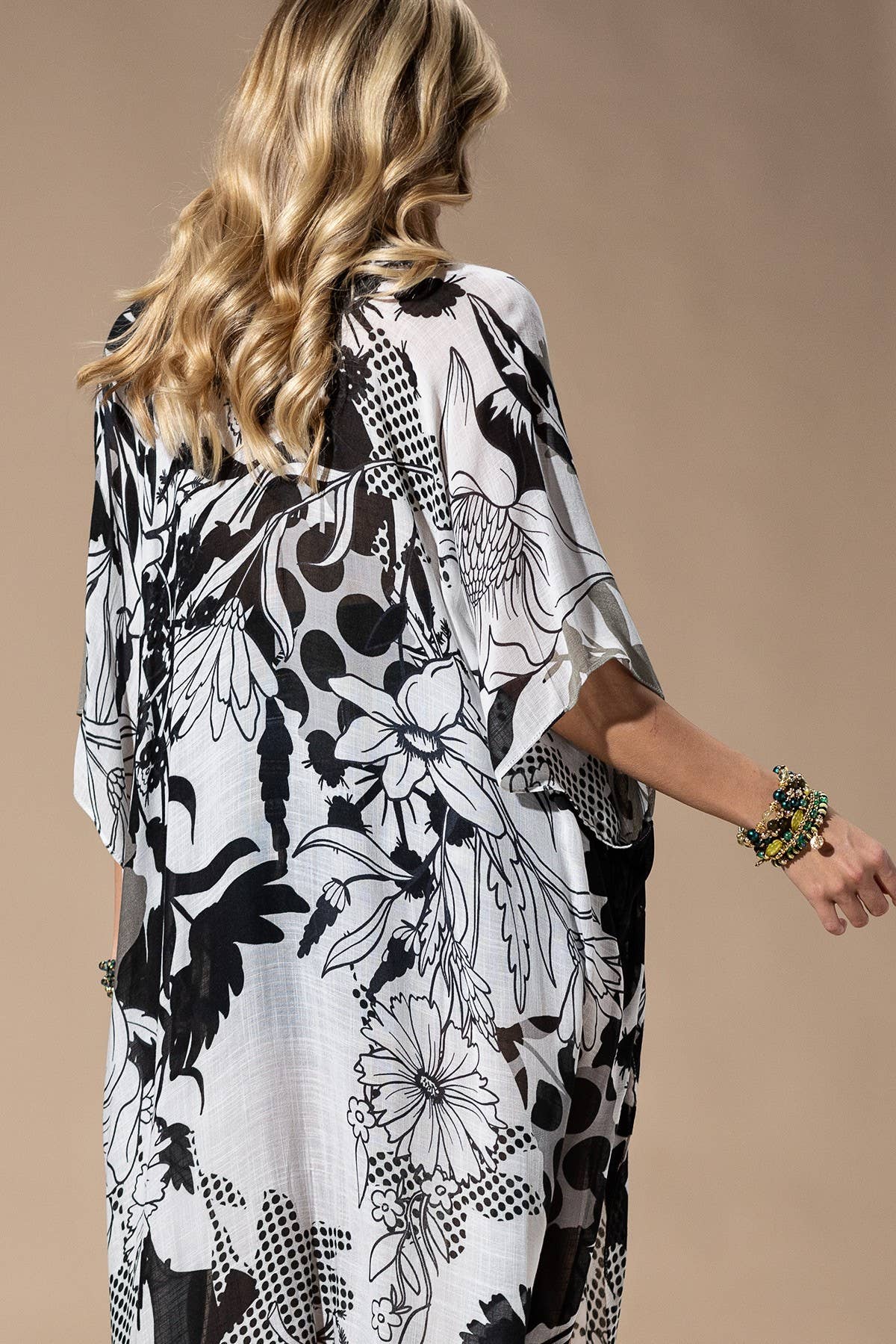 Monochrome Bloom Viscose Kimono