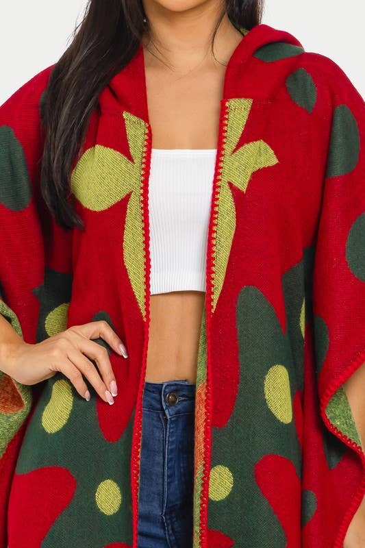 HOODED OPEN CARDIGAN PONCHO