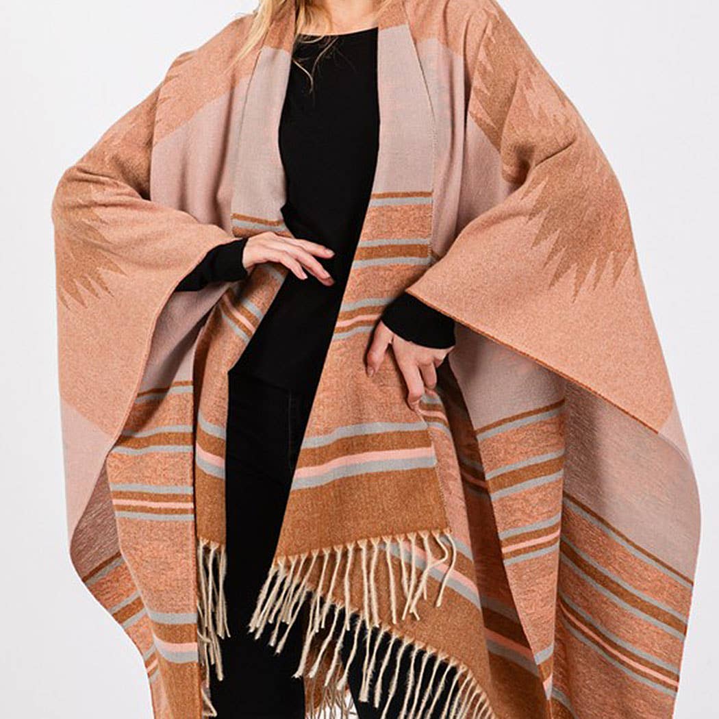 Aztec Pattern Fringe Ruana