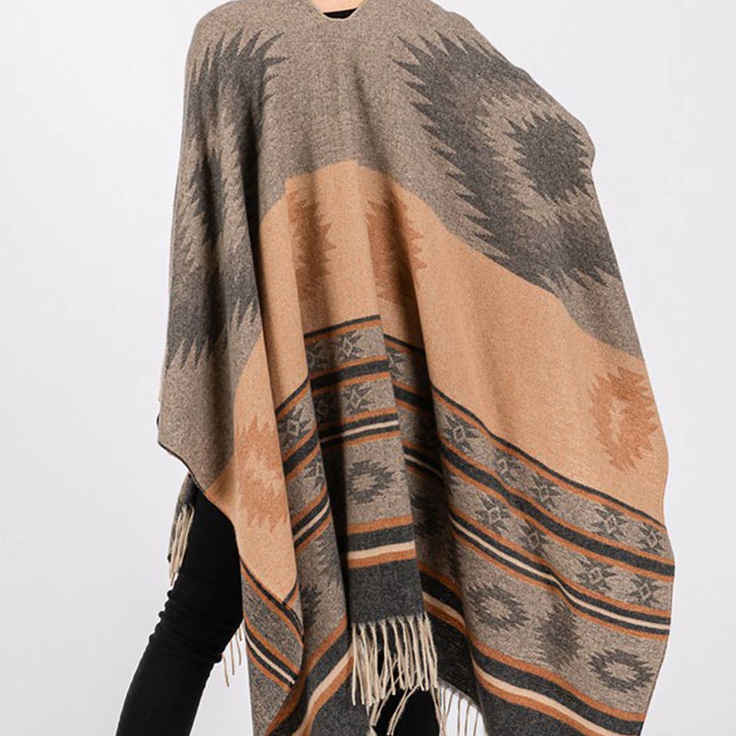 Aztec Pattern Fringe Ruana