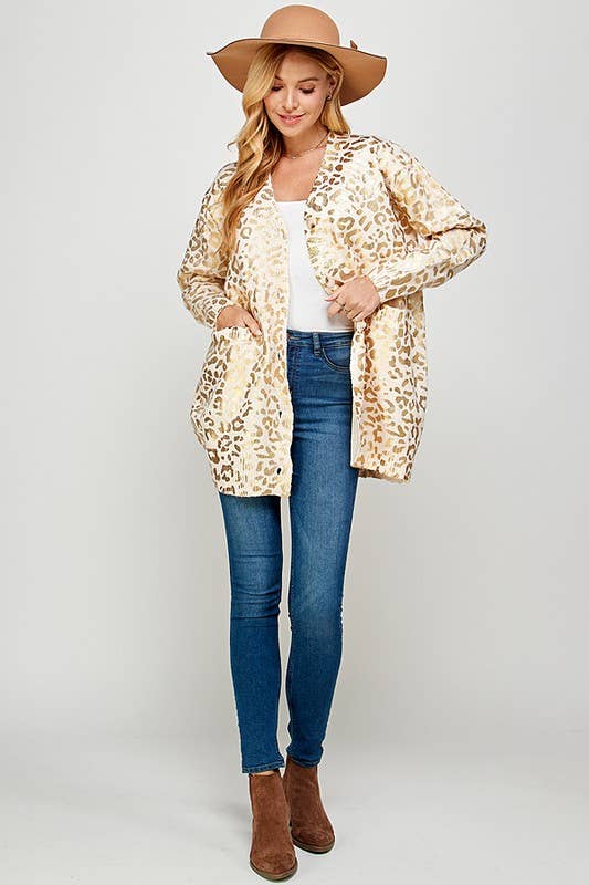 Golden Foil Animal Print Women's Cardigan 5189ICD