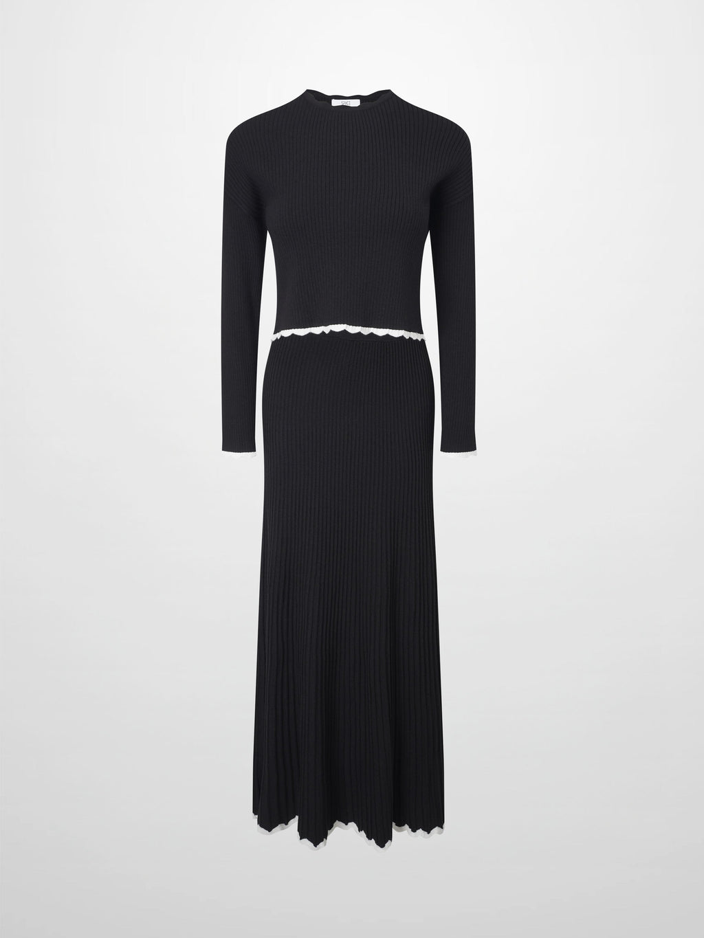 Knit Crop Sweater Dress Set-Black/Cream