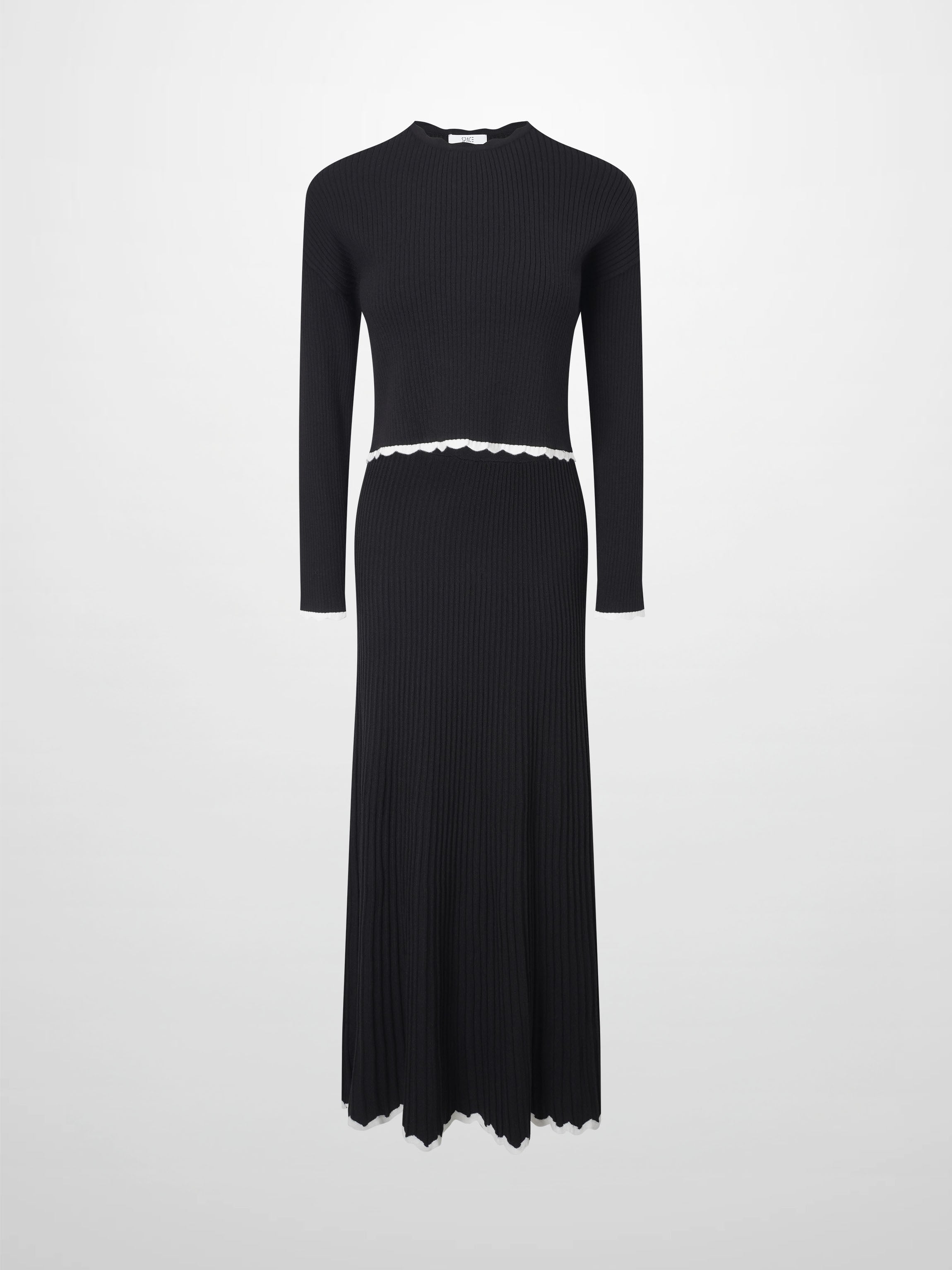 Knit Crop Sweater Dress Set-Black/Cream