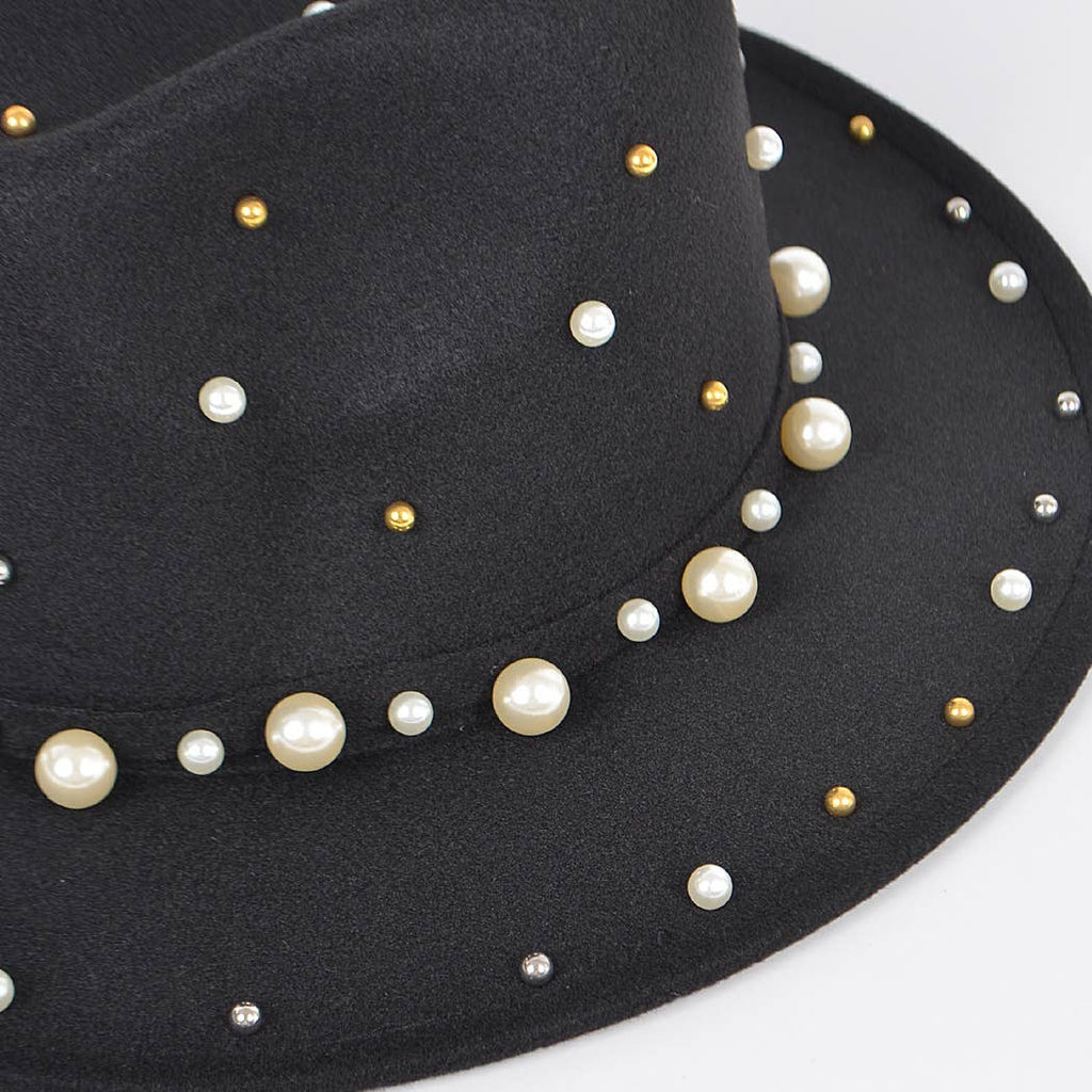 Fedora Hat W/pearls And Metal