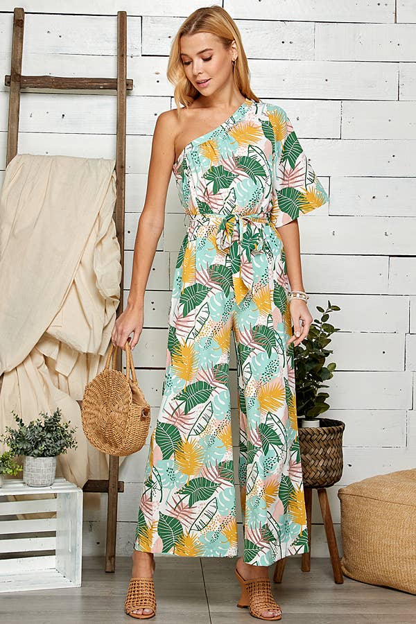 One Shoulder Floral Wide Leg Jumpsuit 5046IMJ-A