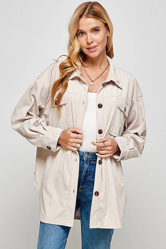 Corduroy Oversized Jacket with Pockets