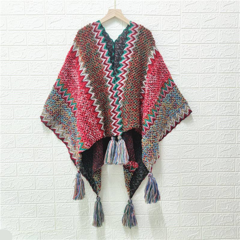 Western Colorful Crochet Patterned kimono shawl