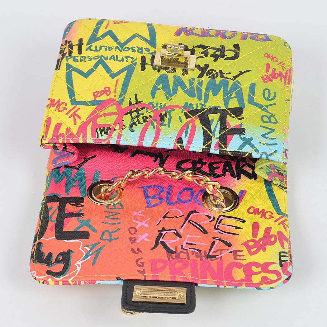 Graffiti Quilted Bag W/chain Belt