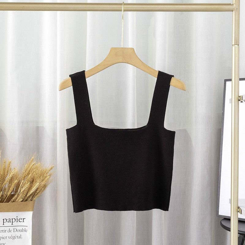 Solid Square Neck Sleeveless Knit Crop Top