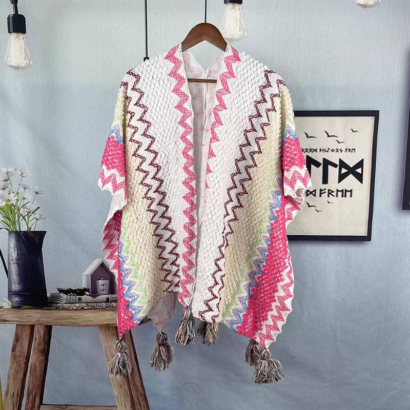 Western Colorful Pop stripe Crochet Cardigan kimono shawl