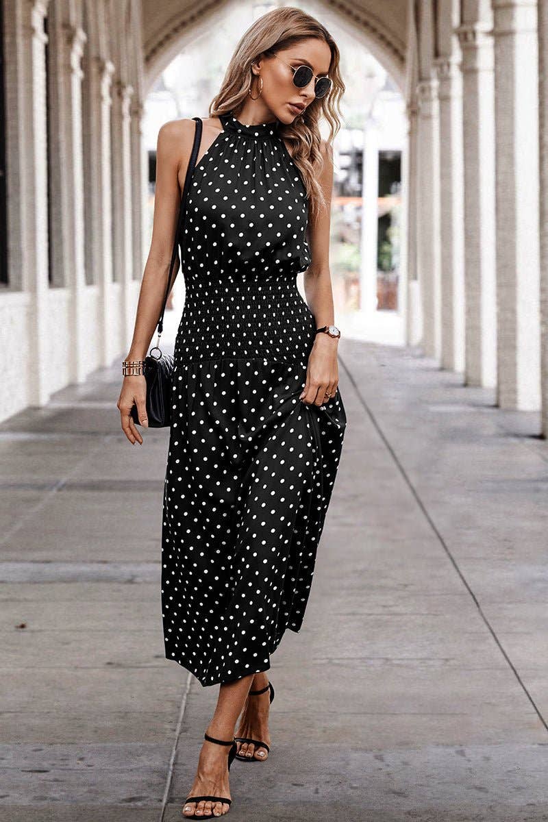 Halter Polka Dot Polka Dot Maxi Dress