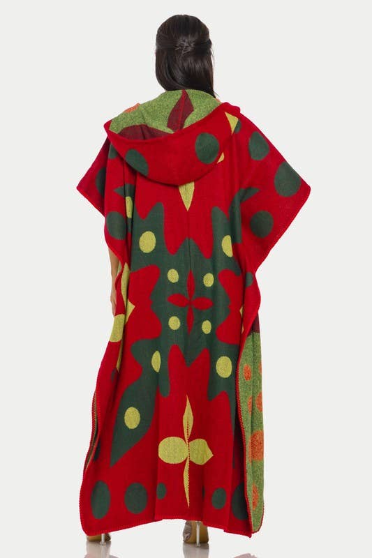 HOODED OPEN CARDIGAN PONCHO