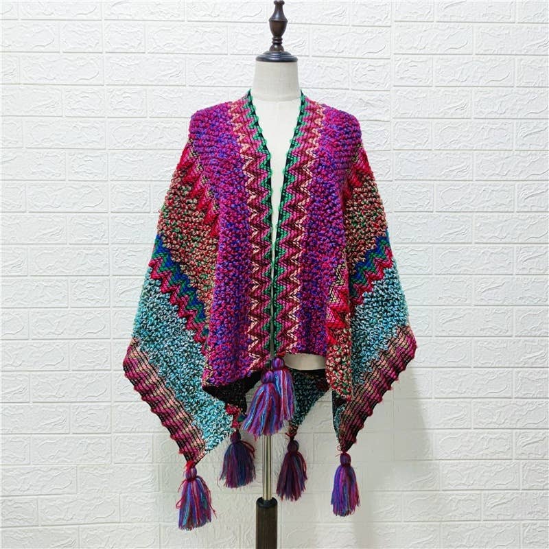 Western Colorful Crochet Patterned kimono shawl