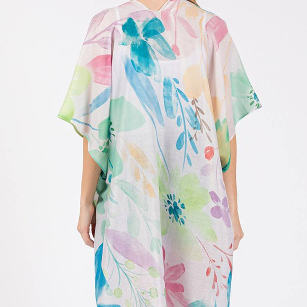 WATERCOLOR FLOWER PRINT KIMONO.