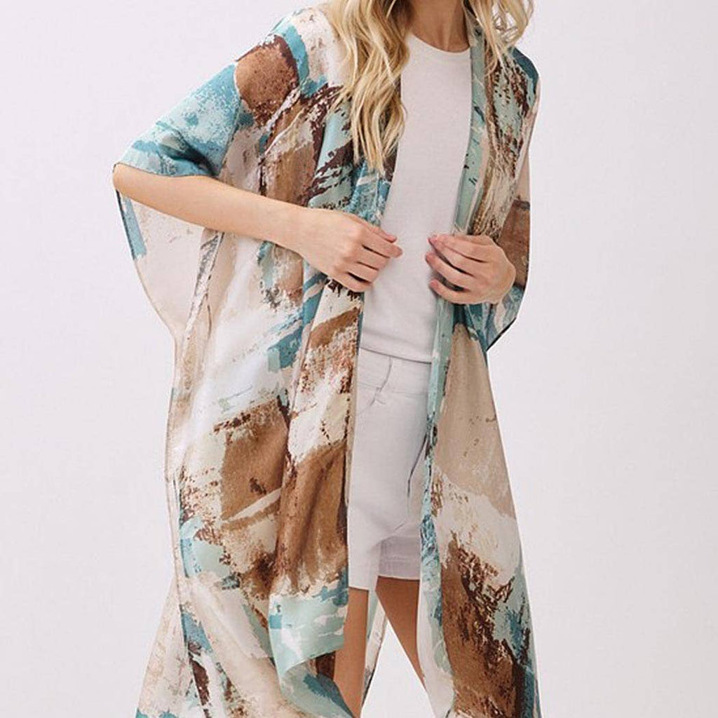 Abstract Modern Art-Inspired Print Silky Feel Kimono