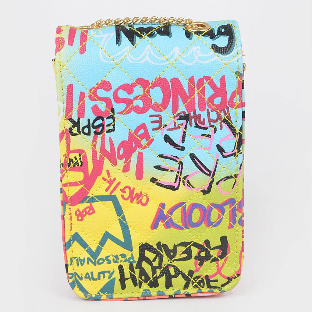 Quilted Multi Graffiti Cellphone Bag