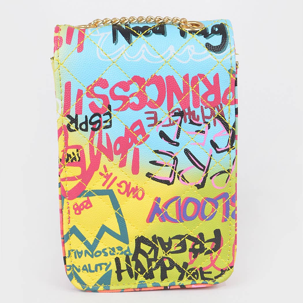 Quilted Multi Graffiti Cellphone Bag