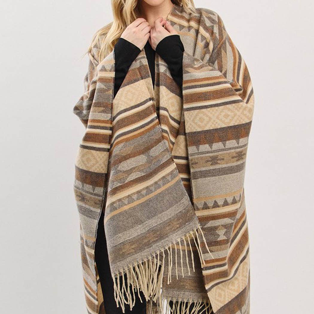 Aztec Pattern Fringe Ruana