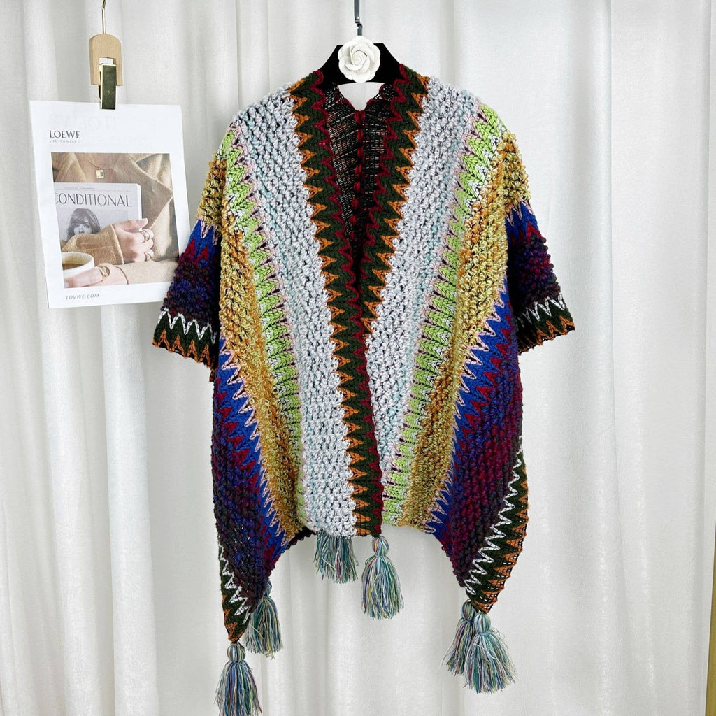 Western Colorful Pop stripe Crochet Cardigan kimono shawl