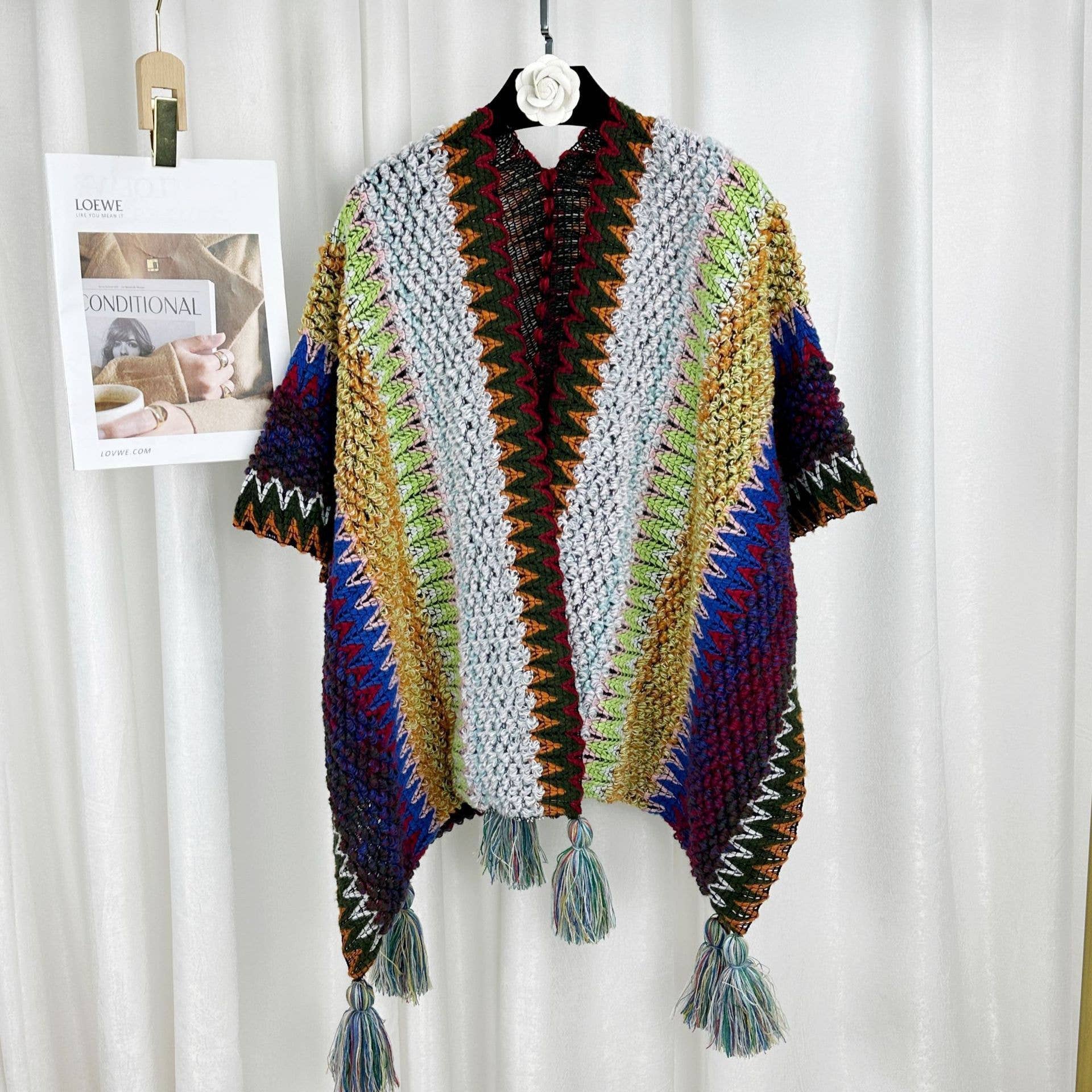 Western Colorful Pop stripe Crochet Cardigan kimono shawl