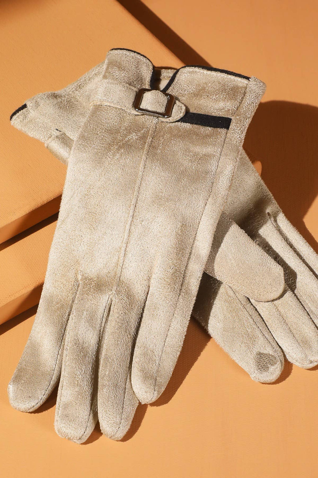 Faux Suede Band Smart Touch Gloves