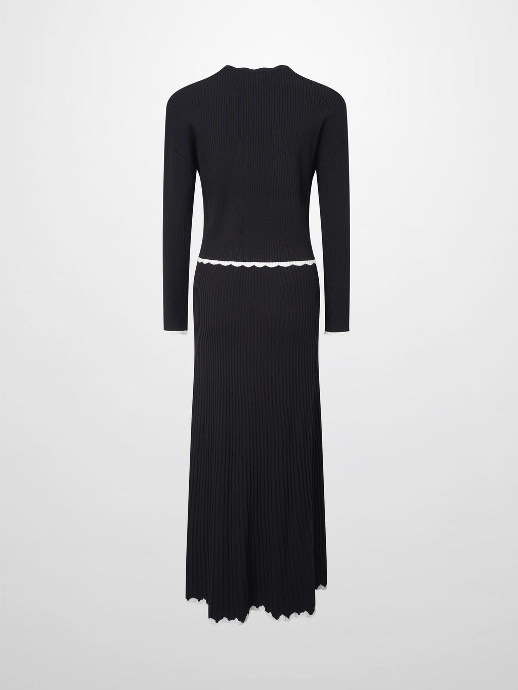 Knit Crop Sweater Dress Set-Black/Cream