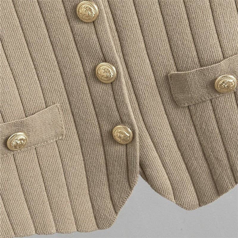 Knitted Vest And Wide Leg Pants Set In Solid Color