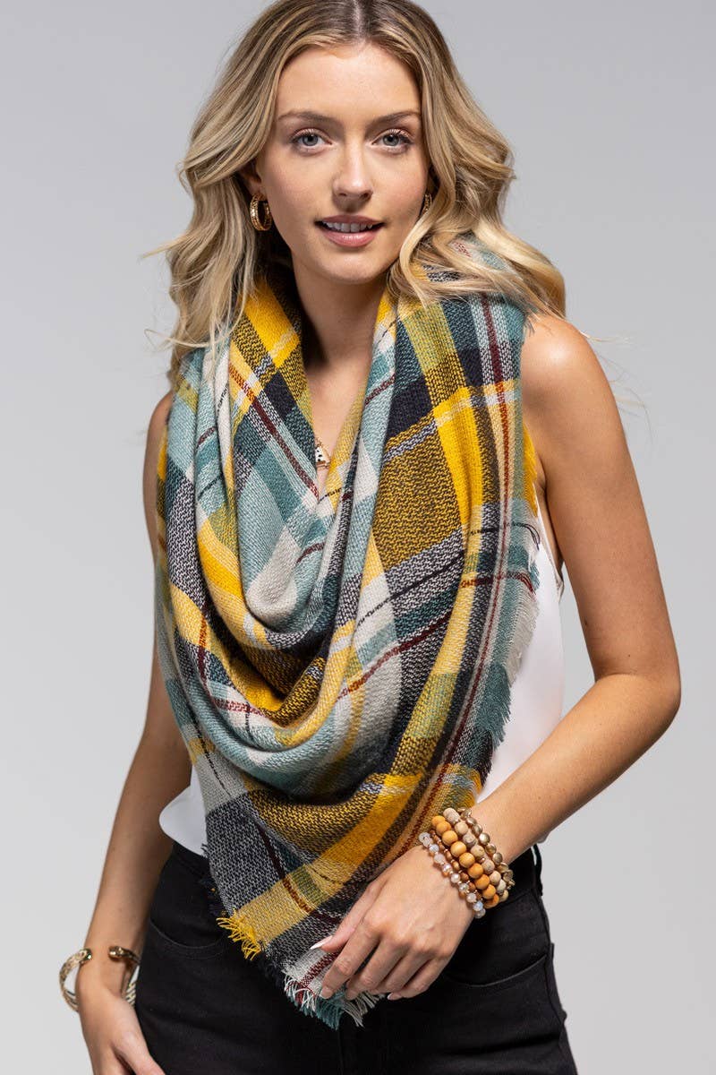Multi Color Plaid Blanket Scarf