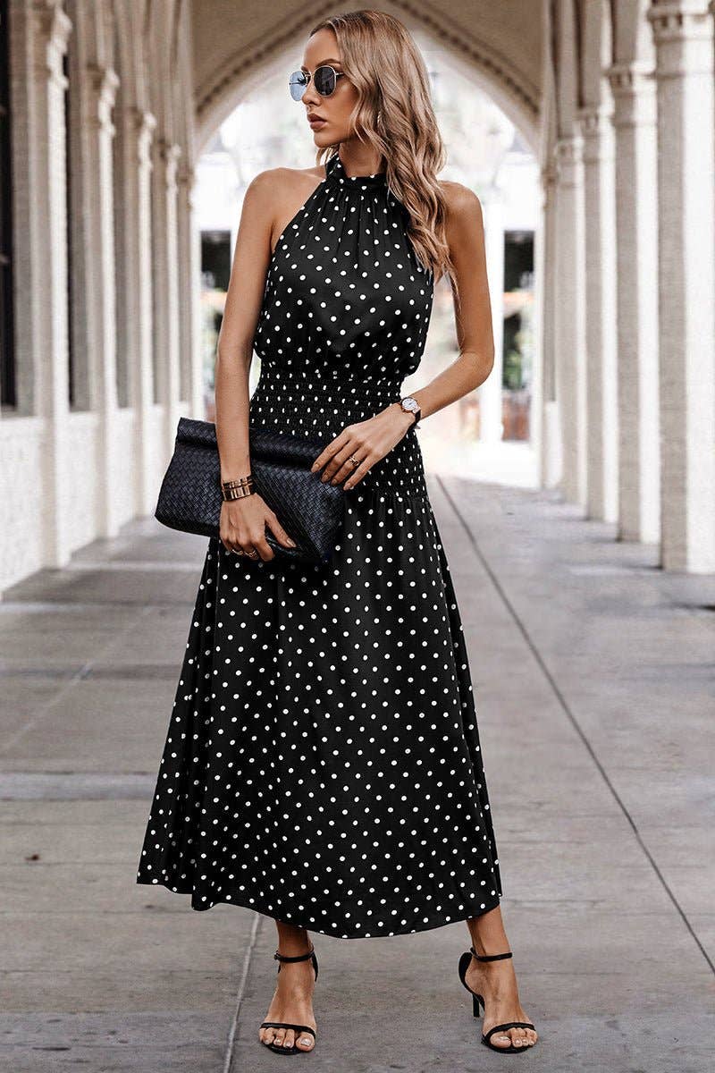Halter Polka Dot Polka Dot Maxi Dress
