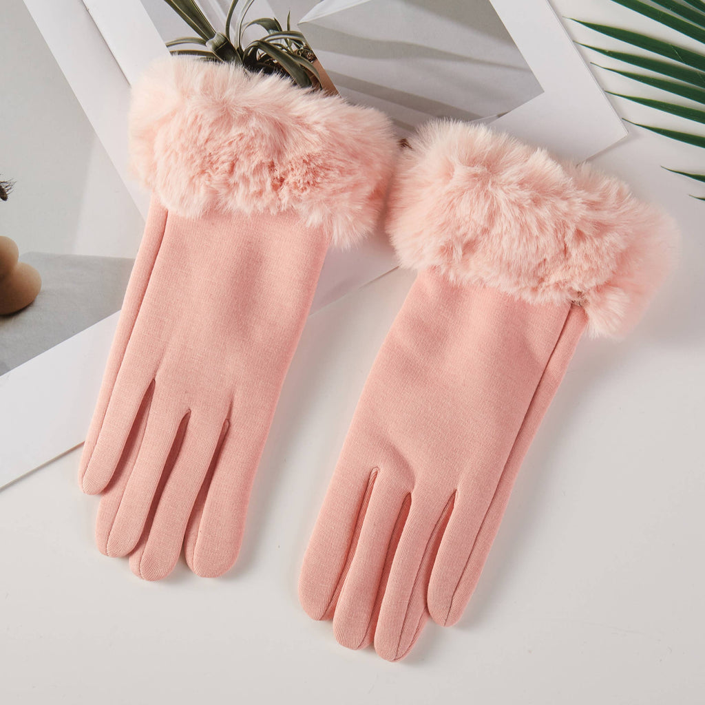 Faux Fur Trim Wrist Cozy Winter Gloves