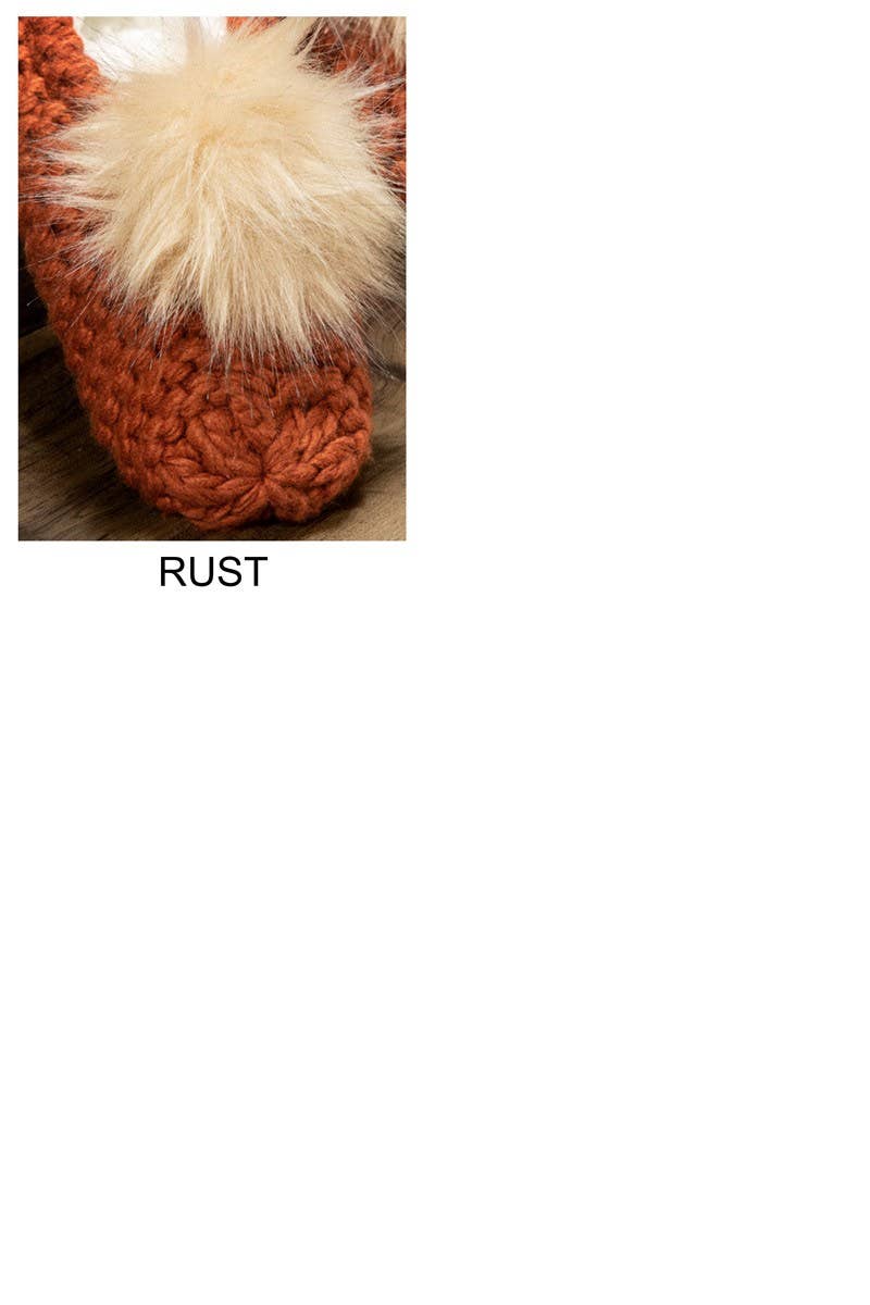 Knitted Slippers with Pom Pom