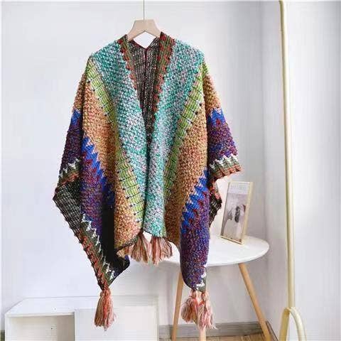 Western Colorful Crochet Patterned kimono shawl